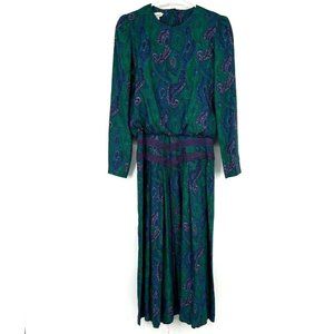 Vintage Patty O'Neil Dress Paisley Suede Long Sleeve Midi Maxi 80s